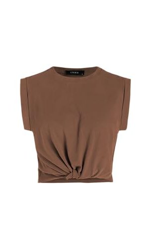 Crop Tops for Women Crew Neck T Shirts Short Sleeve Knotted Twist Front Loose Summer Basic Tee