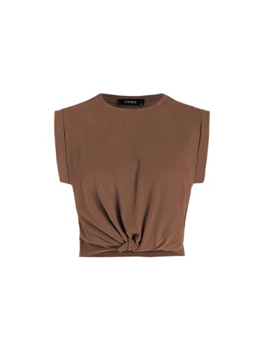 Crop Tops for Women Crew Neck T Shirts Short Sleeve Knotted Twist Front Loose Summer Basic Tee