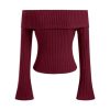 Off The Shoulder Tops for Womens Sexy Long Sleeve Going Out Tops Knit Cropped Top Trendy Slim Fit
