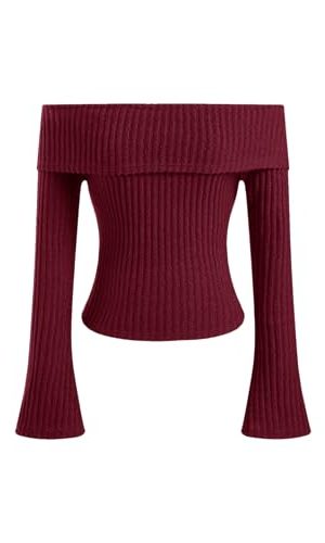 Off The Shoulder Tops for Womens Sexy Long Sleeve Going Out Tops Knit Cropped Top Trendy Slim Fit