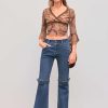 Knit V-Neck Graphic Middle Sleeve Crop Top
