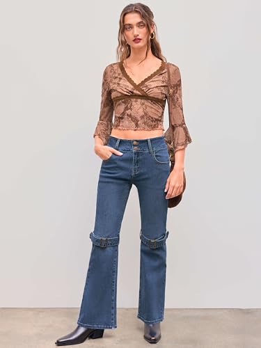 Knit V-Neck Graphic Middle Sleeve Crop Top