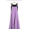 Women Casual Loose Boyfriend Bib Pants Summer Wide Leg Cotton Jumpsuits Rompers with Pockets (S PZZTYP2 Light Purple)