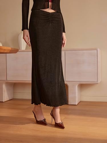 High Waist Skirts for Women Mermaid Skirt Fishtail Ruched Bodycon Long Maxi Skirt Lettuce Trim Stretchy