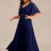 Women's Ball Gown V-Neck A Line Chiffon Applique Shawl Short Sleeves Maxi Plus Size Formal Dresses 02289-DA