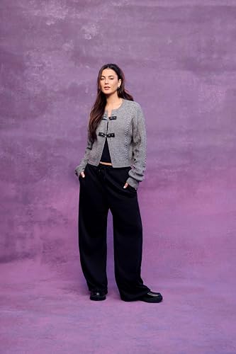 Cardigan Sweater for Women Round Neck Buckle Sweater Knitted Crop Top Long Sleeve Open Front Outerwear