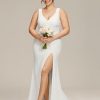 Women's Sleeveless Pleated Bodycon Side Slit Floor Length Plus Size Wedding Dresses 0121B-DAPH