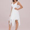 Women's Vintage V Neck Irregular Hem Lace A Line Chiffon Cocktail Dresses 00207