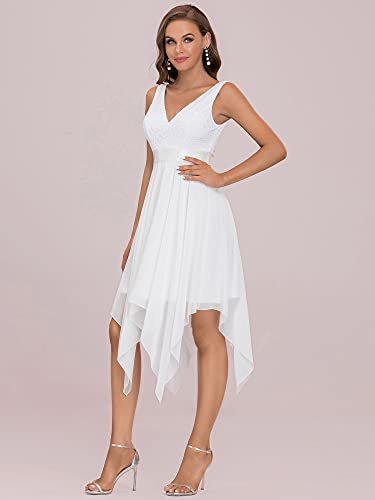 Women's Vintage V Neck Irregular Hem Lace A Line Chiffon Cocktail Dresses 00207