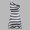 Women's Summer Striped Mini Dress Sleeveless Bodycon Dresses Asymmetrical Neck Casual Party Club Dress 2025