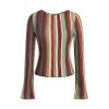 Striped Long Sleeve Shirts for Women Bell Sleeve Tops Crew Neck Color Block Trendy Casual Tops