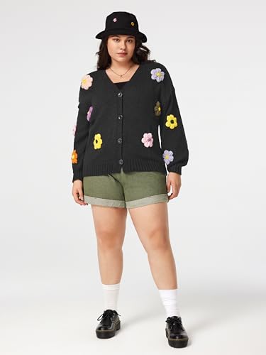 Women’s Floral Cropped Cardigan Cute Flower V Neck Button Down Trendy Sweater
