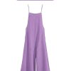 Women Casual Loose Boyfriend Bib Pants Summer Wide Leg Cotton Jumpsuits Rompers with Pockets (S PZZTYP2 Light Purple)