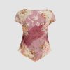 Floral Tops for Women V Neck Short Sleeve Tie Front Summer Tops