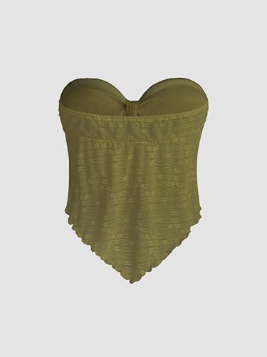 Summer Tube Tops for Women Floral Tie Front Cute Tops Sexy Going Out Tops Trendy Strapless Mesh Flowy Top Casual