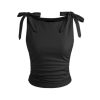 Crop Tank Tops for Women Bowknot Ruched Solid Scoop Neck Sleeveless Fitted Tops