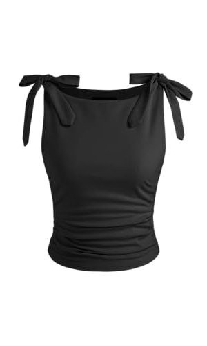 Crop Tank Tops for Women Bowknot Ruched Solid Scoop Neck Sleeveless Fitted Tops