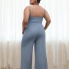 Plus Size Jumpsuits For Curvy Women V Neck Sleeveless Spaghettis Strap Wide Leg Overalls Casual Summer Outfits