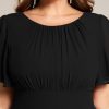 Women's Round Neck Short Sleeves Pleated A Line Chiffon Plus Size High Low Bridesmaid Dresses 02213-DA