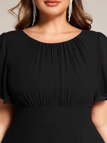 Women's Round Neck Short Sleeves Pleated A Line Chiffon Plus Size High Low Bridesmaid Dresses 02213-DA