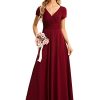 Women's Formal Dress Ruched Waist V Neck A Line Bridesmiad Dress with Sleeves 01730