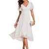 Women's V Neck Ruffle Sleeves Irregular Chiffon A-Line Midi Wedding Guest Dresses 01756
