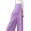 Women Casual Loose Boyfriend Bib Pants Summer Wide Leg Cotton Jumpsuits Rompers with Pockets (S PZZTYP2 Light Purple)
