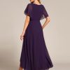 Women's Formal Dress A Line V Neck Applique Waist Tea Length Wedding Guest Dress 02027