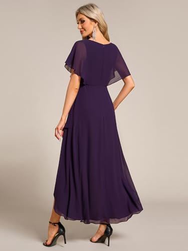 Women's Formal Dress A Line V Neck Applique Waist Tea Length Wedding Guest Dress 02027