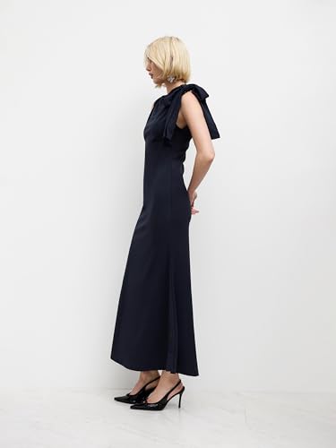 Women Summer Maxi Dresses Sleeveless Wedding Guest Dress Bowknot Boat Neck Formal Gown