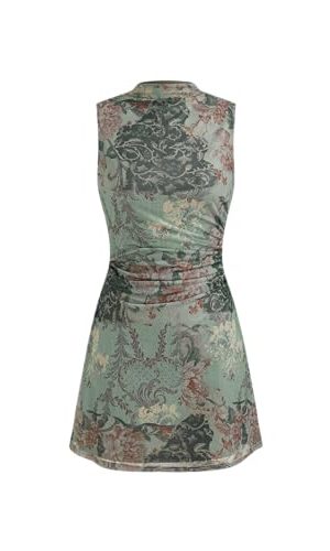 Mini Dress Floral Sundress Ruched Dress Stand Neck Middle Waist Elegant Party Cocktail Clubbing Dresses