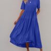 Women Casual Loose Bohemian Floral Dress with Pockets Short Sleeve Long Maxi Summer Beach Swing Dresses M EJF Solid P Royal Blue