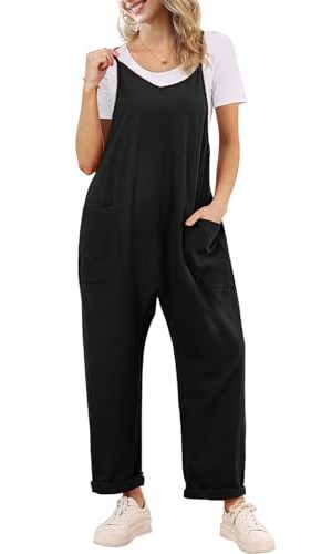 Women's Casual Overalls Summer Rompers Adjustable Spaghetti Straps V Neck Jumpsuits with Pockets PAU