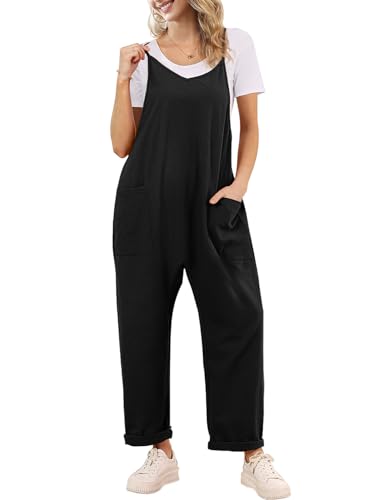 Women's Casual Overalls Summer Rompers Adjustable Spaghetti Straps V Neck Jumpsuits with Pockets PAU
