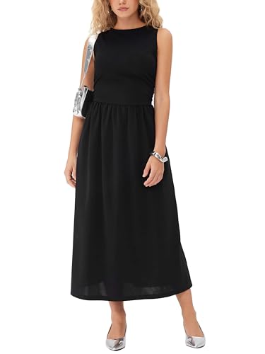 A Line Dress Womens Sleeveless Cocktail Party Midi Elegant Dresses with Pockets