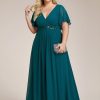 Women's V Neck Floor Length Chiffon Evening Dresses Plus Size Mother of The Bride Dresses 01960-DAPH