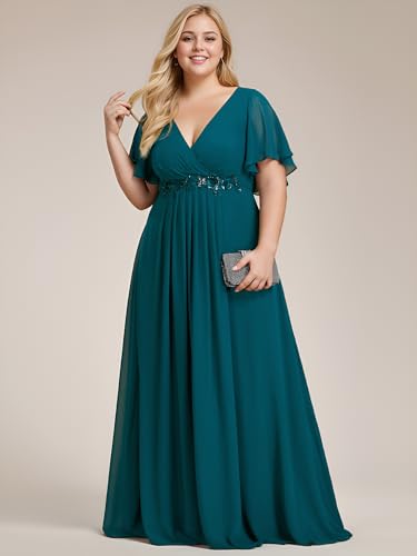 Women's V Neck Floor Length Chiffon Evening Dresses Plus Size Mother of The Bride Dresses 01960-DAPH