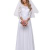Women's Round Neck Lace 3/4 Sleeves Floor Length A Line Wedding Dress 07412-PH