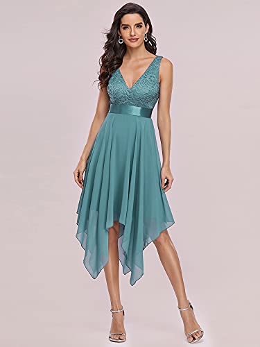 Women's Sexy V Neck Empire Waist Sleeveless Lace Chiffon Hi-Lo Cocktail Dress 00207-PH