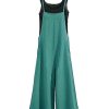 Women Casual Loose Long Bib Pants Wide Leg Jumpsuits Baggy Cotton Rompers Overalls with Pockets 3XL PZZTYP2 Teal