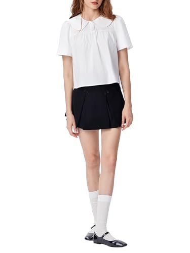 Women's Summer Tops Short Sleeve Cute Cotton Blouse