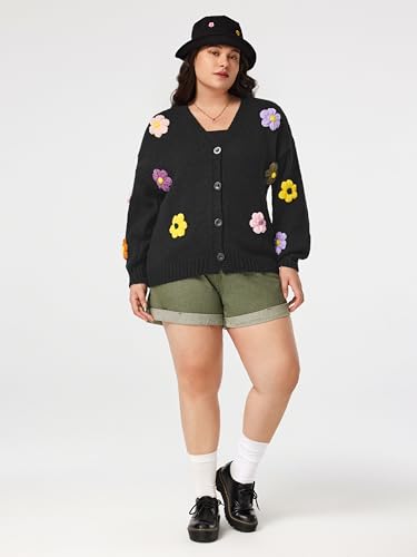 Women’s Floral Cropped Cardigan Cute Flower V Neck Button Down Trendy Sweater