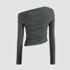 Women's Asymmetrical Top Off The Shouler Long Sleeve Shirts Ruched Going Out Crop Tops