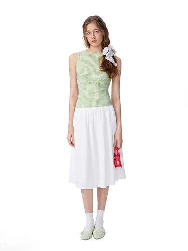 Women's Sleeveless Tank Tops Gingham Cute Bow Summer Tops
