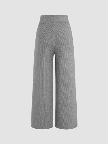 Lounge Pants Women Wide Leg Mid Waist Ribbed Knit Pants Casual Solid Warm Wool-Blend Sweatpants Fall Winter