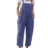 Women Cotton Overalls Casual Loose Adjustable Straps Bib Pants Tulip Hem Baggy Jumpsuits with Pockets PZJ