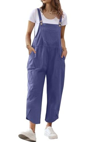 Women Cotton Overalls Casual Loose Adjustable Straps Bib Pants Tulip Hem Baggy Jumpsuits with Pockets PZJ