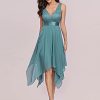 Women's Sexy V Neck Empire Waist Sleeveless Lace Chiffon Hi-Lo Cocktail Dress 00207-PH
