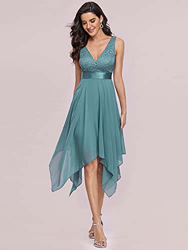 Women's Sexy V Neck Empire Waist Sleeveless Lace Chiffon Hi-Lo Cocktail Dress 00207-PH