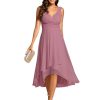 Women's V Neck Sleeveless Empire Waist Semi Formal Dress Pleated Chiffon Wedding Guest Dresses 61926